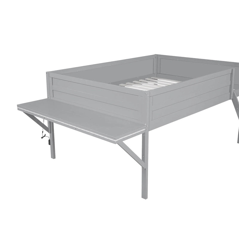 Lit mezzanine gamer tout en bois avec bureau et rangements