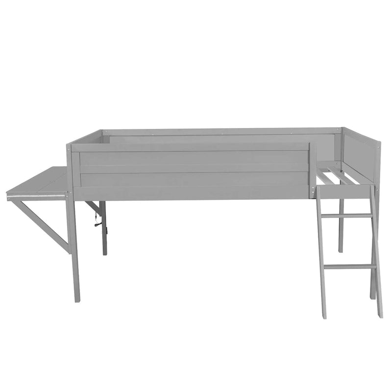 Lit mezzanine gamer tout en bois avec bureau et rangements