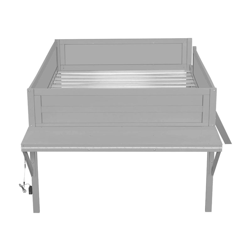 Lit mezzanine gamer tout en bois avec bureau et rangements