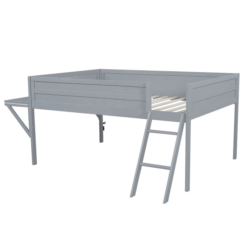 Lit mezzanine gamer tout en bois avec bureau et rangements