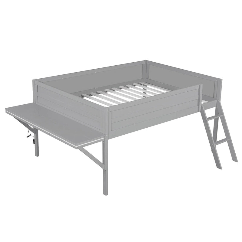 Lit mezzanine gamer tout en bois avec bureau et rangements