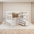Full Size Wooden Loft Bed with Built-in Desk with Two Drawers, and Storage Shelves and Drawers For Kids