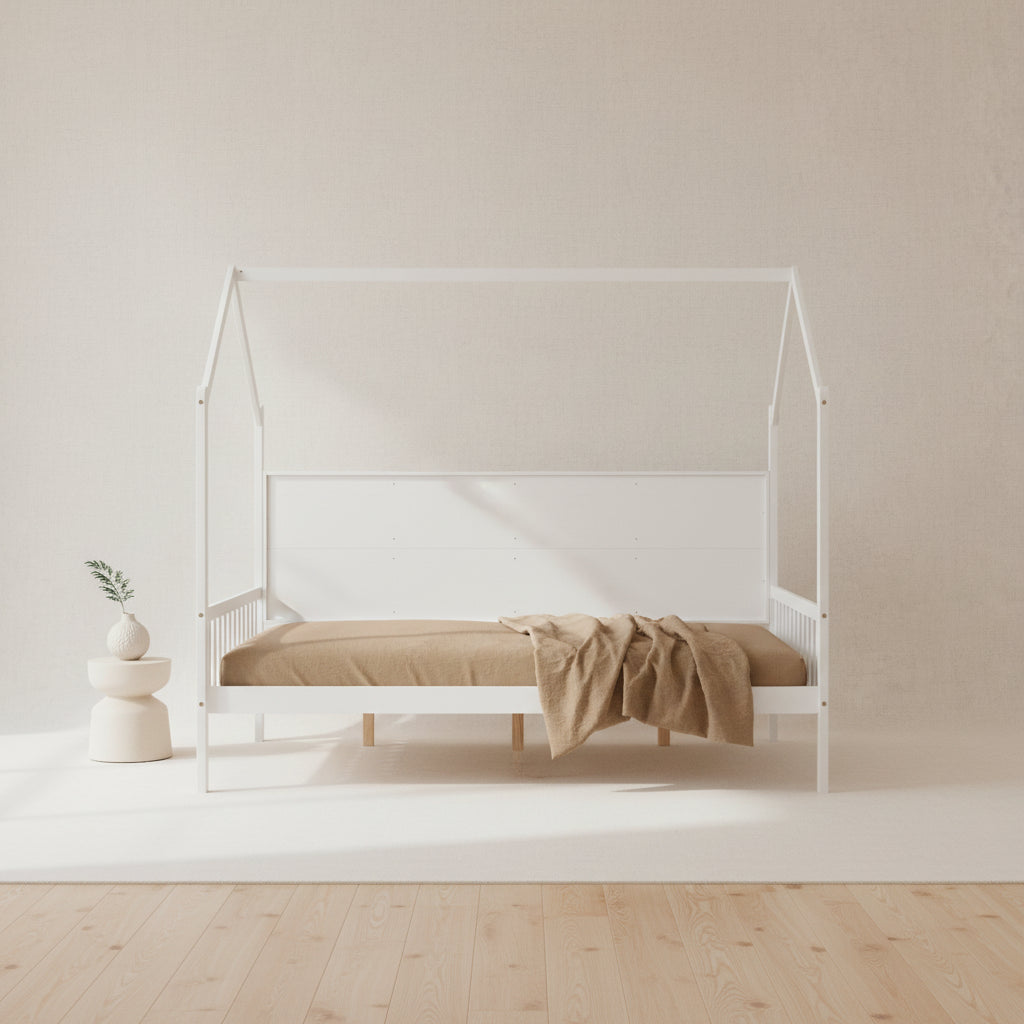 Wooden Full Size House Bed with Trundle,Kids Bed with Shelf