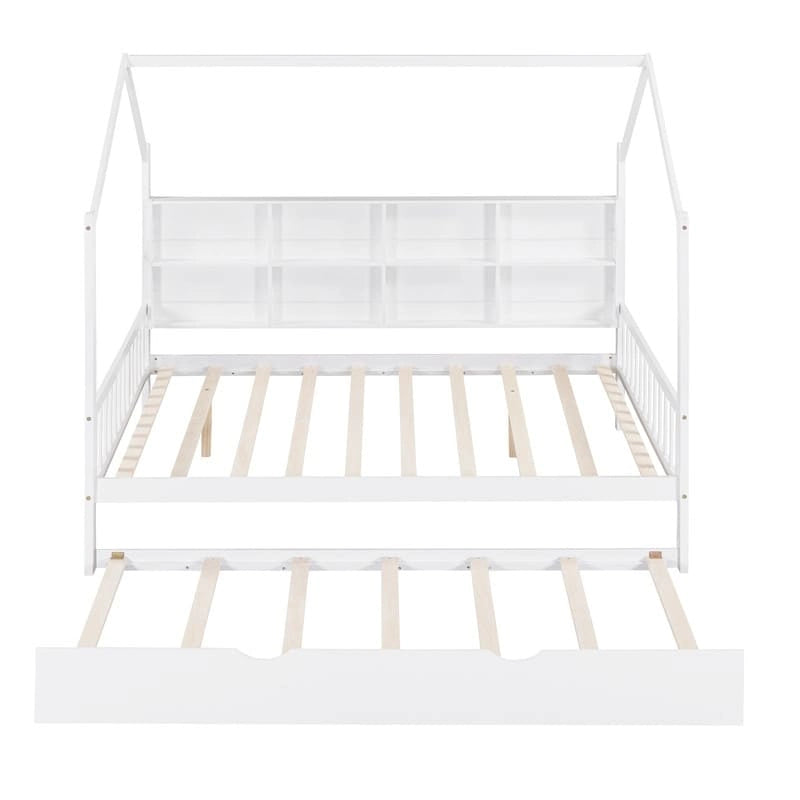 Lit cabane en bois de taille standard avec lit gigogne, lit pour enfants avec étagère