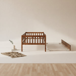 Lit de repos simple en bois avec lit gigogne et barrières de sécurité