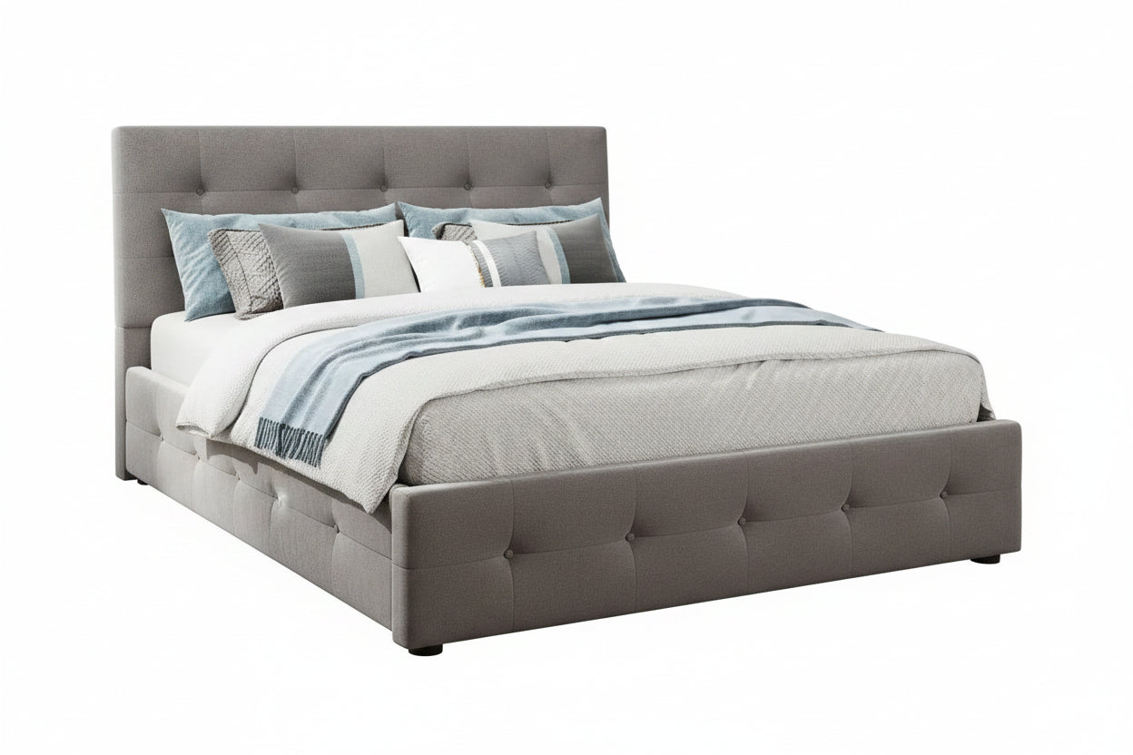 Lit Queen Size avec 2 tiroirs de rangement et un lit gigogne Twin XL, cadre de lit plateforme capitonné avec tête de lit capitonnée