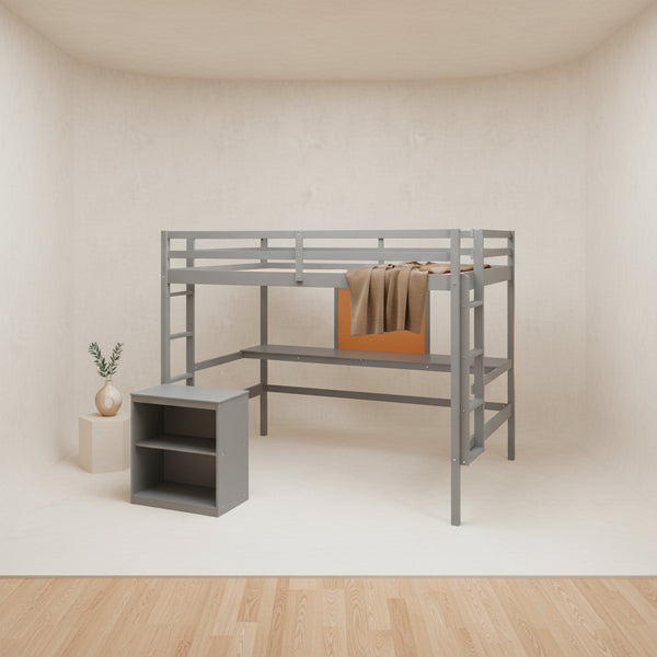 Full size Loft Bed with Desk and Writing Board, Wooden Loft Bed with Desk & 2 Drawers Cabinet- Espresso