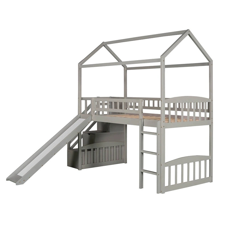 Merax Twin House Bed Loft Bed with Two Drawers and Slide
