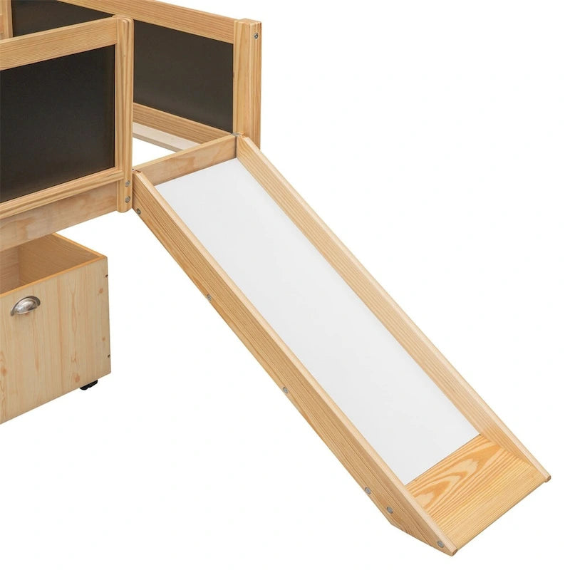 Lit mezzanine en bois, format jumeau, avec deux boîtes de rangement