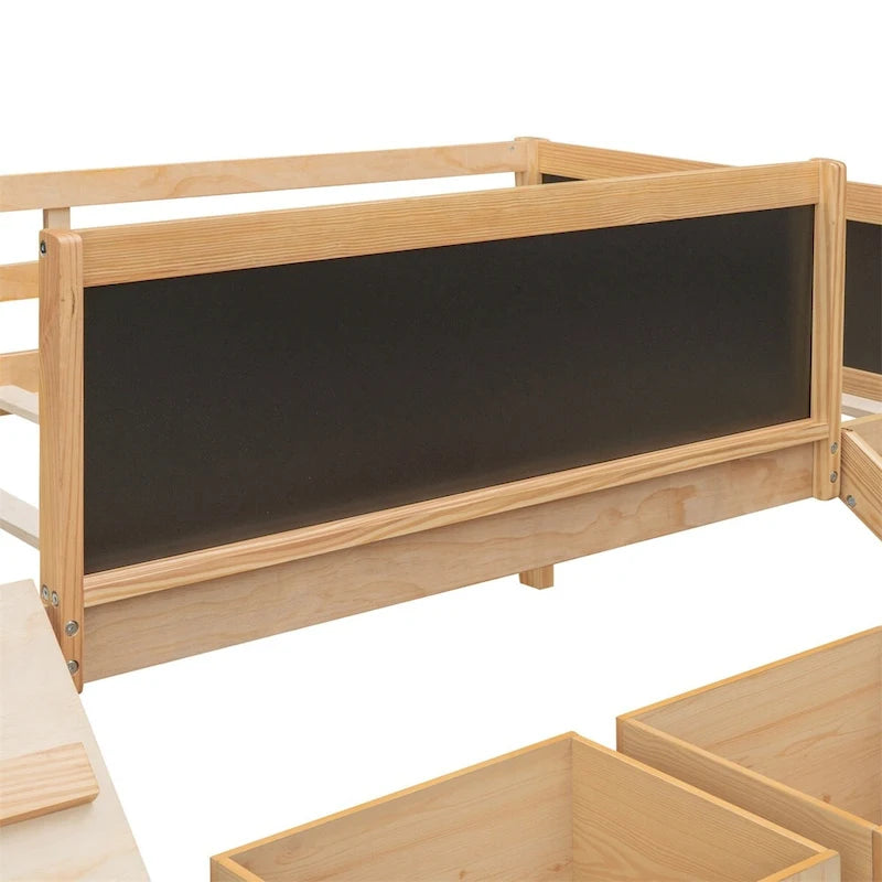 Lit mezzanine en bois, format jumeau, avec deux boîtes de rangement