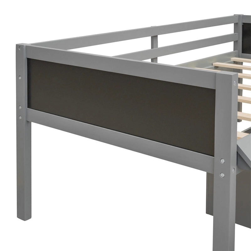 Lit mezzanine en bois, format jumeau, avec deux boîtes de rangement