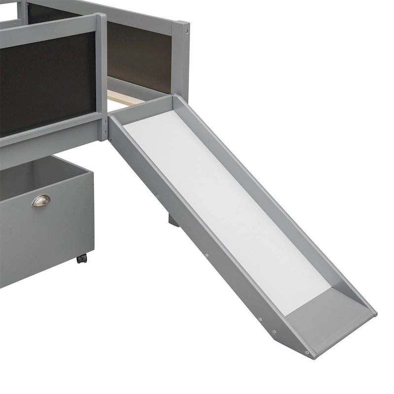 Lit mezzanine en bois, format jumeau, avec deux boîtes de rangement