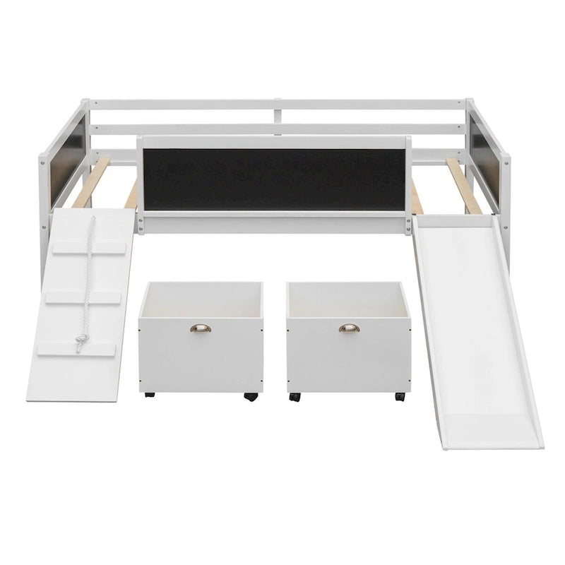 Lit mezzanine en bois, format jumeau, avec deux boîtes de rangement