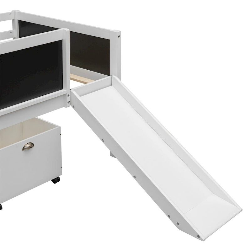 Lit mezzanine en bois, format jumeau, avec deux boîtes de rangement