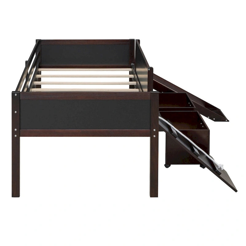 Lit mezzanine en bois, format jumeau, avec deux boîtes de rangement