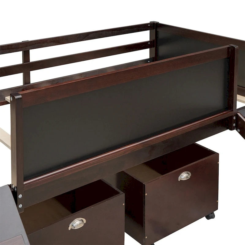 Lit mezzanine en bois, format jumeau, avec deux boîtes de rangement