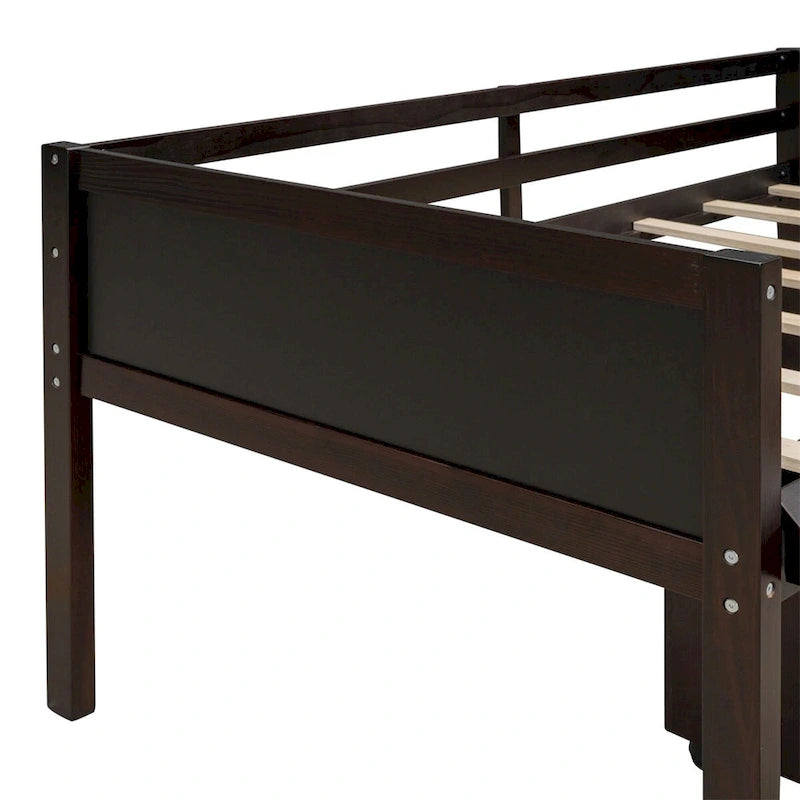 Lit mezzanine en bois, format jumeau, avec deux boîtes de rangement