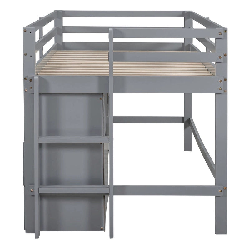 Nestfair Twin Size Loft Bed with 4 Drawers, Underneath Cabinet and Shelves
