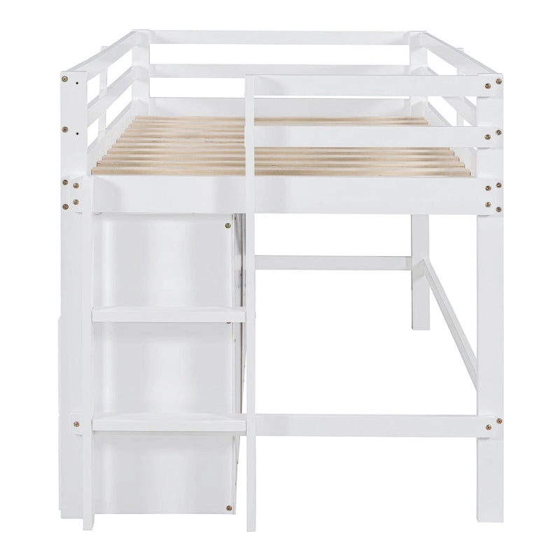 Lit mezzanine une place avec 4 tiroirs, placard et étagères