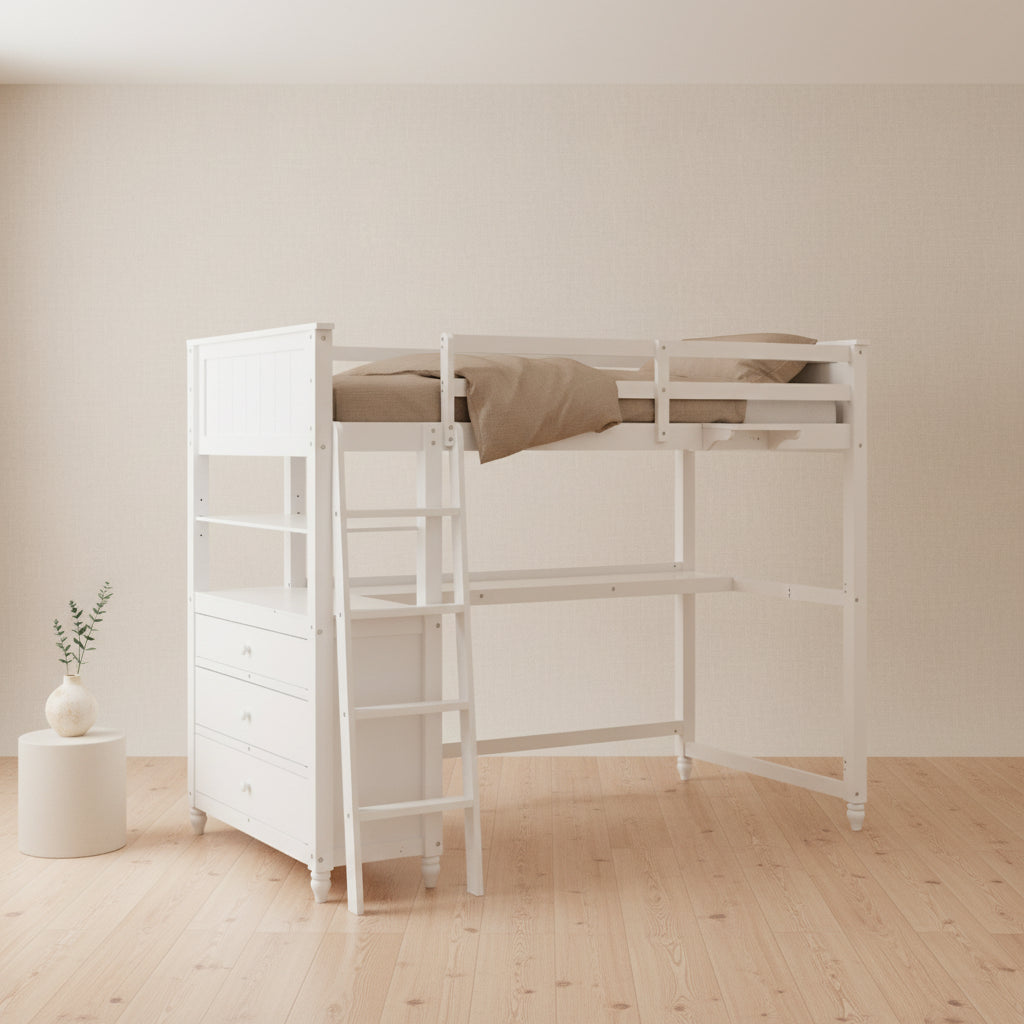 Twin Size Loft Bed with Drawers and Desk