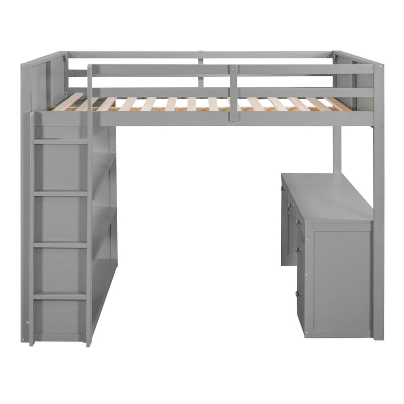 Lit mezzanine avec échelle, étagères et bureau
