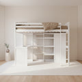 Lit mezzanine en bois pour enfant avec plusieurs étagères de rangement et armoire