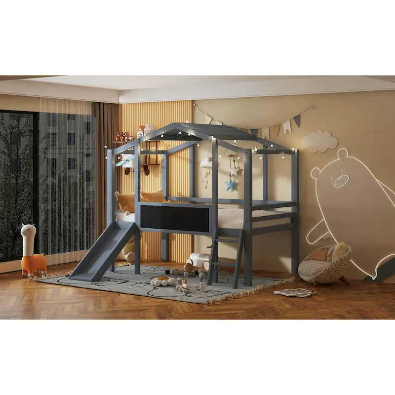 Lit mezzanine pour une personne avec échelle et toboggan