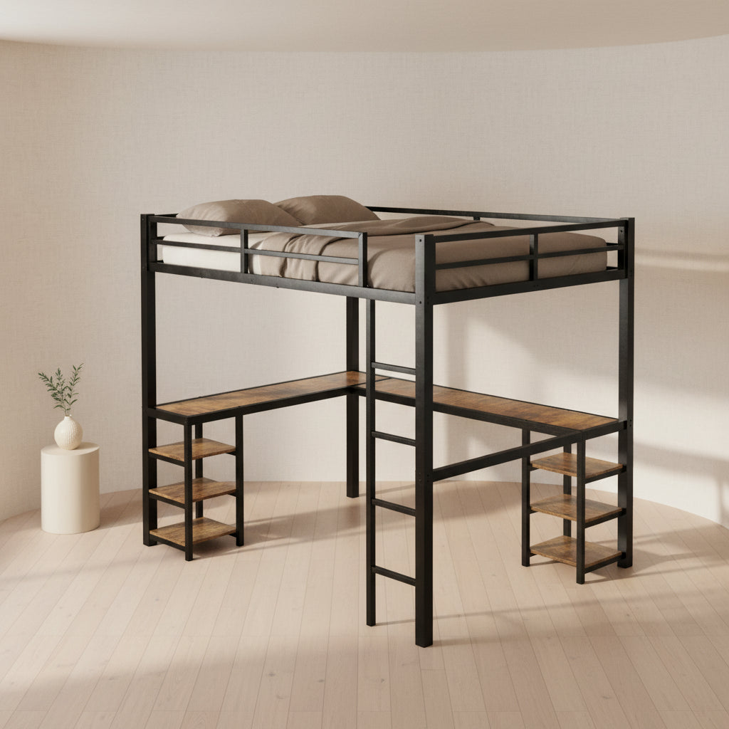 Full Metal Loft Bed with Desk