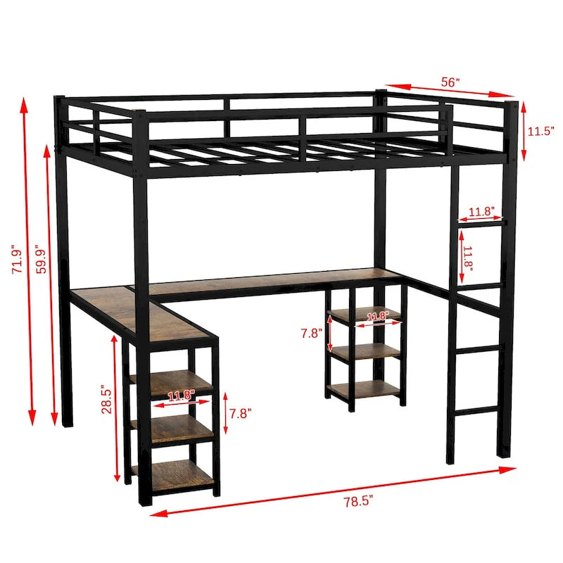 Lit mezzanine métallique avec bureau